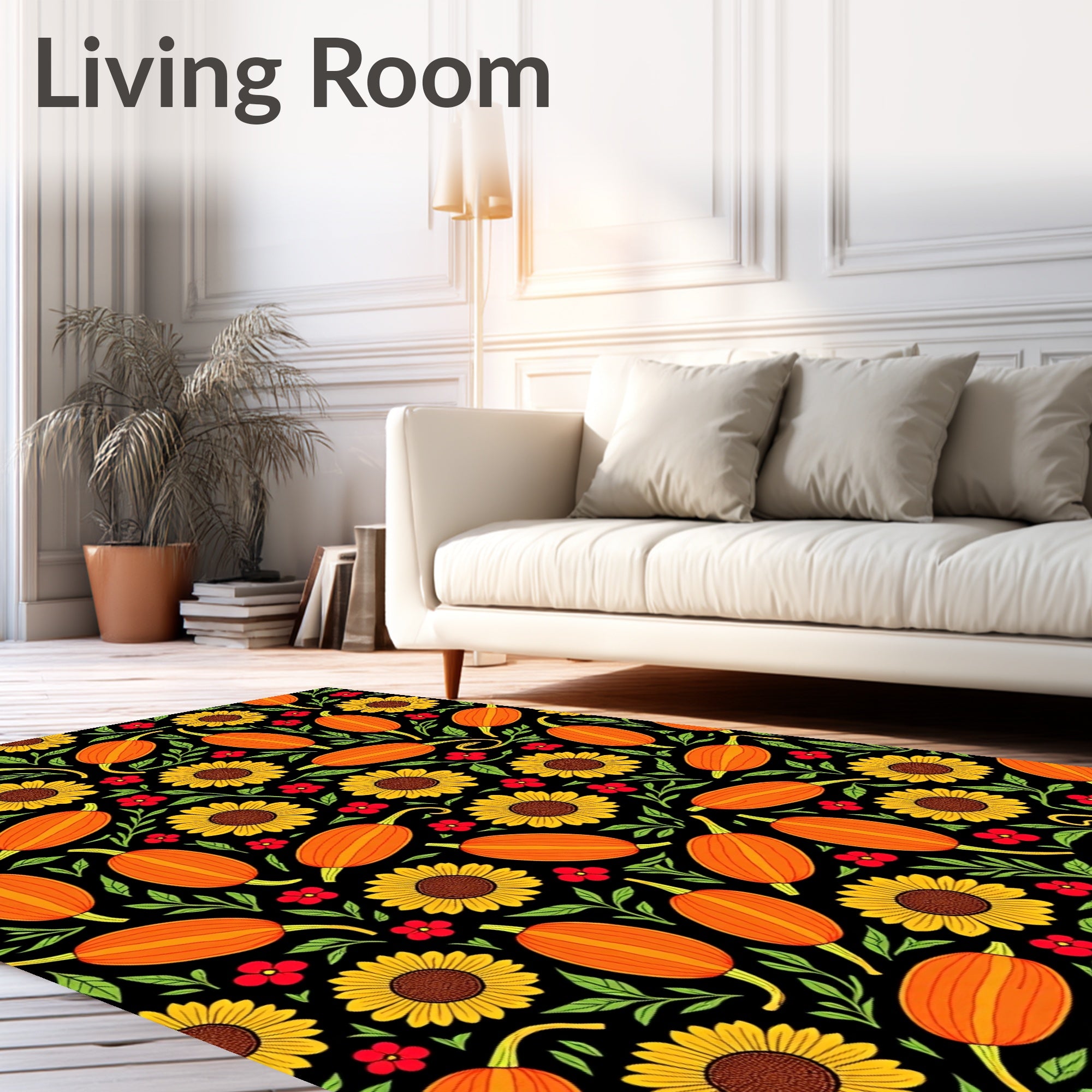 Harvest Pumpkins Sunflowers Red Flowers Rug