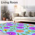 Retro Pink Yellow Purple Daisy Butterflies Rug