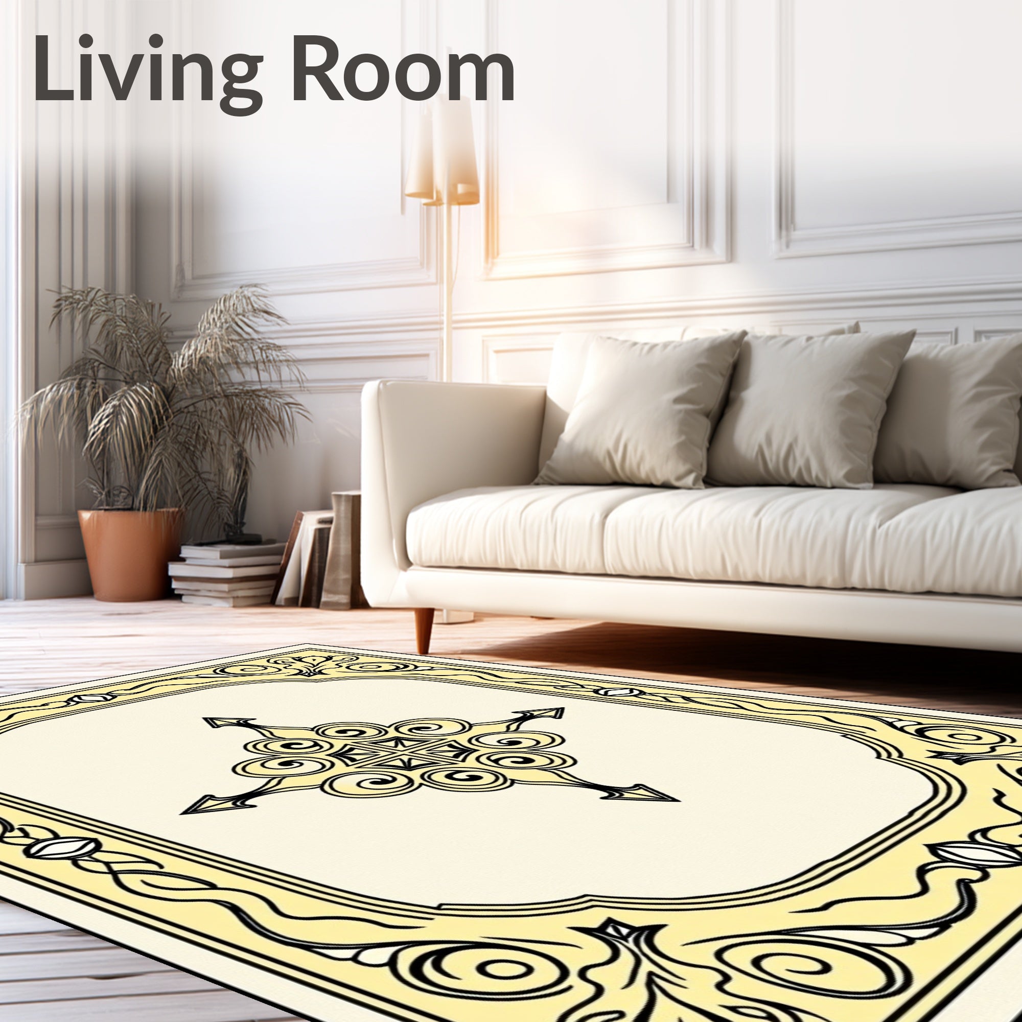 Yellow Ornate Medallion Scroll Rug