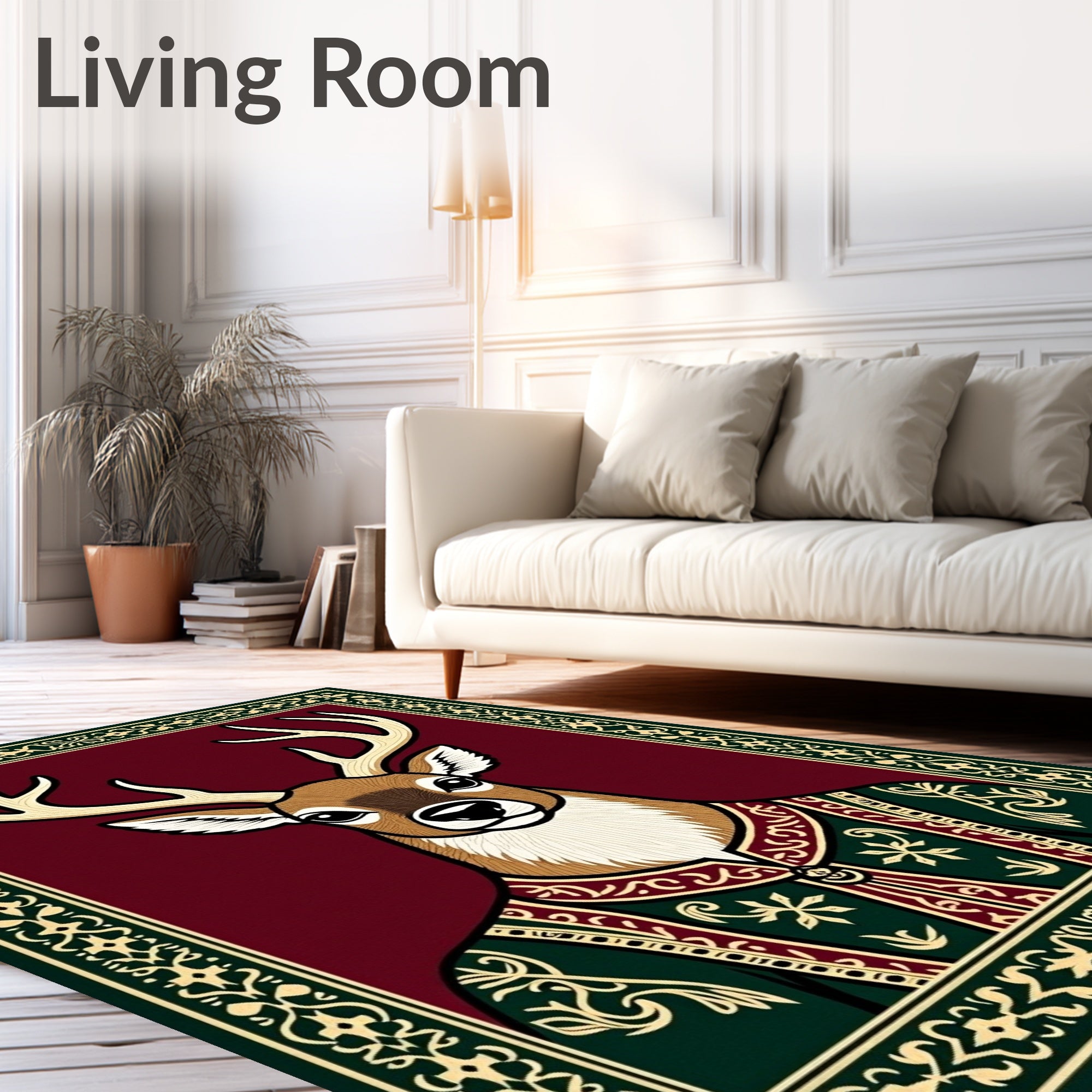 Regal Stag In Ornate Crimson Border Rug