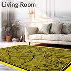 Vibrant Yellow Black Striped Foliage Rug