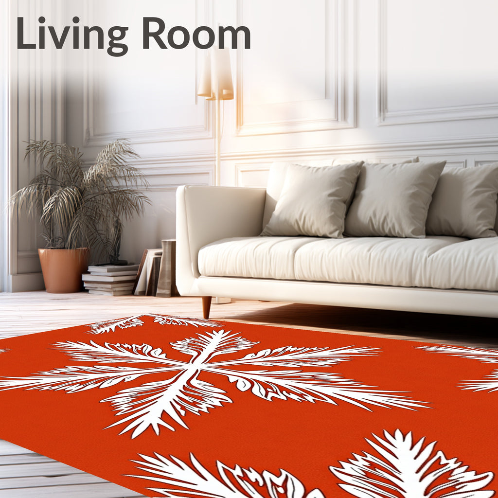 White Fern Blossom Coral Rug