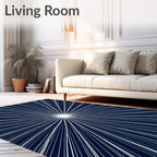 Radiant White Lines Deep Blue Abstract Rug
