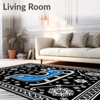 Winter Sleigh Snowflakes Black Rug