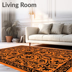 Bold Orange Black Floral Scroll Rug