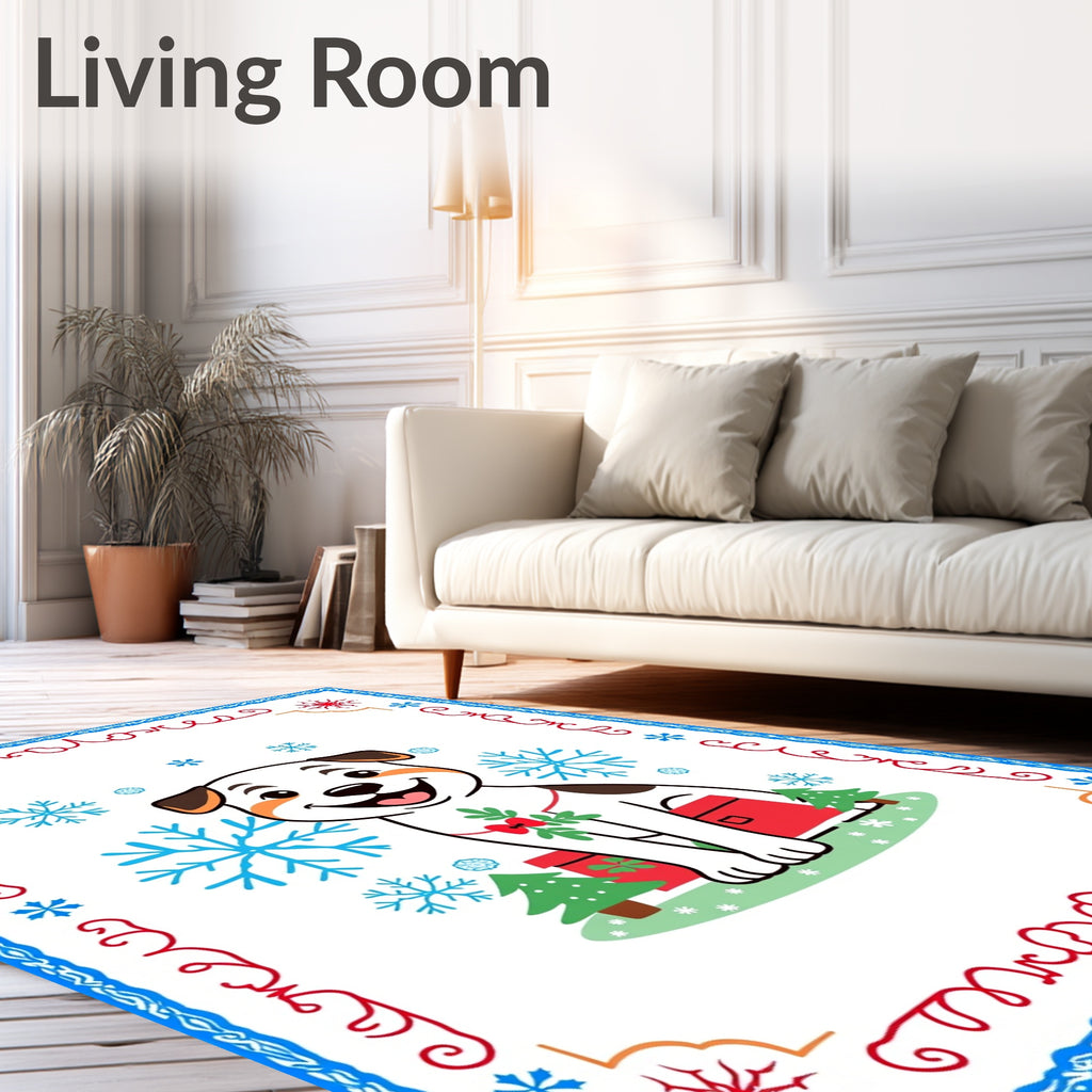 Cute Puppy Snowflakes Christmas Trees Rug