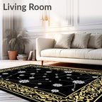 Black Golden Floral Vines Medallion Rug