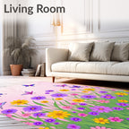 Whimsical Pink Butterfly Meadow Garden Rug