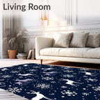 Navy White Deer Snowflakes Repeating Rug