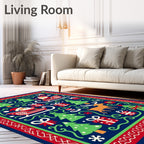 Festive Blue Santa Sleigh Deer Trees Rug