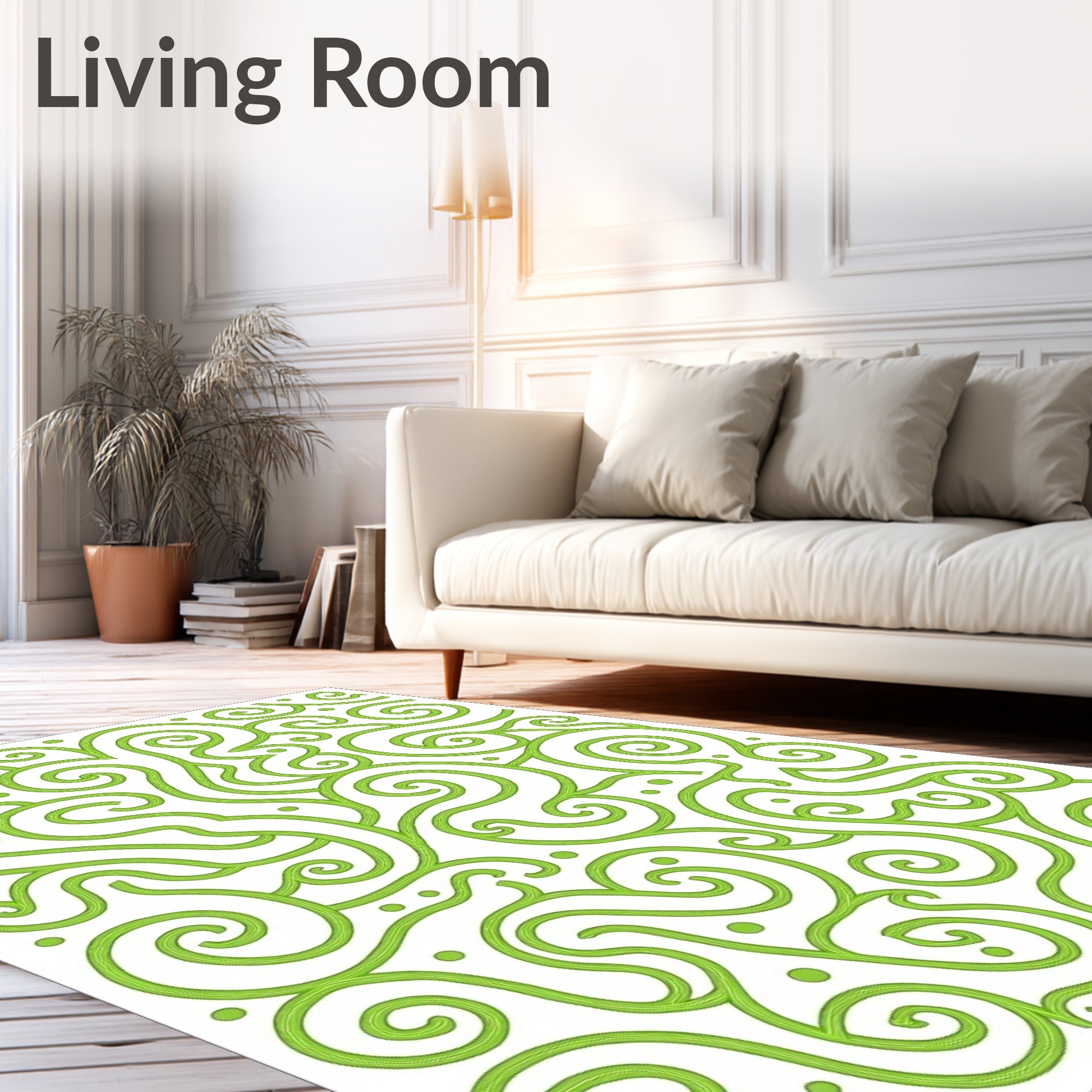 Lively Lime Swirl Curlicue Art Rug