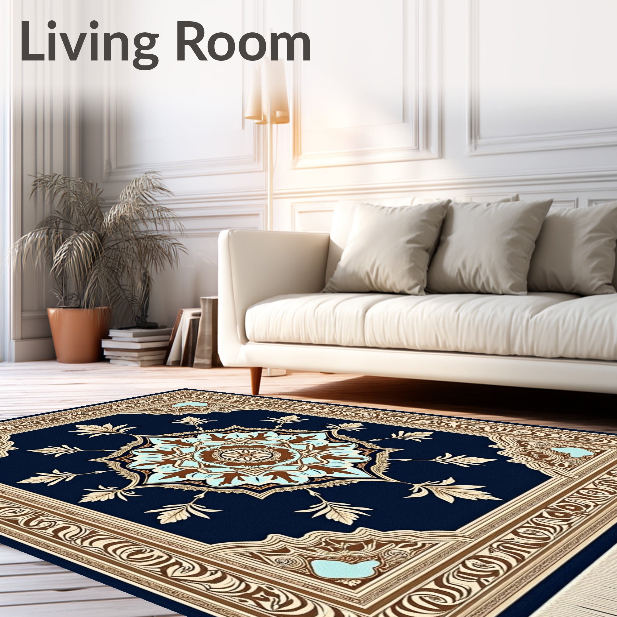 Classic Blue Brown Medallion Arabesque Rug