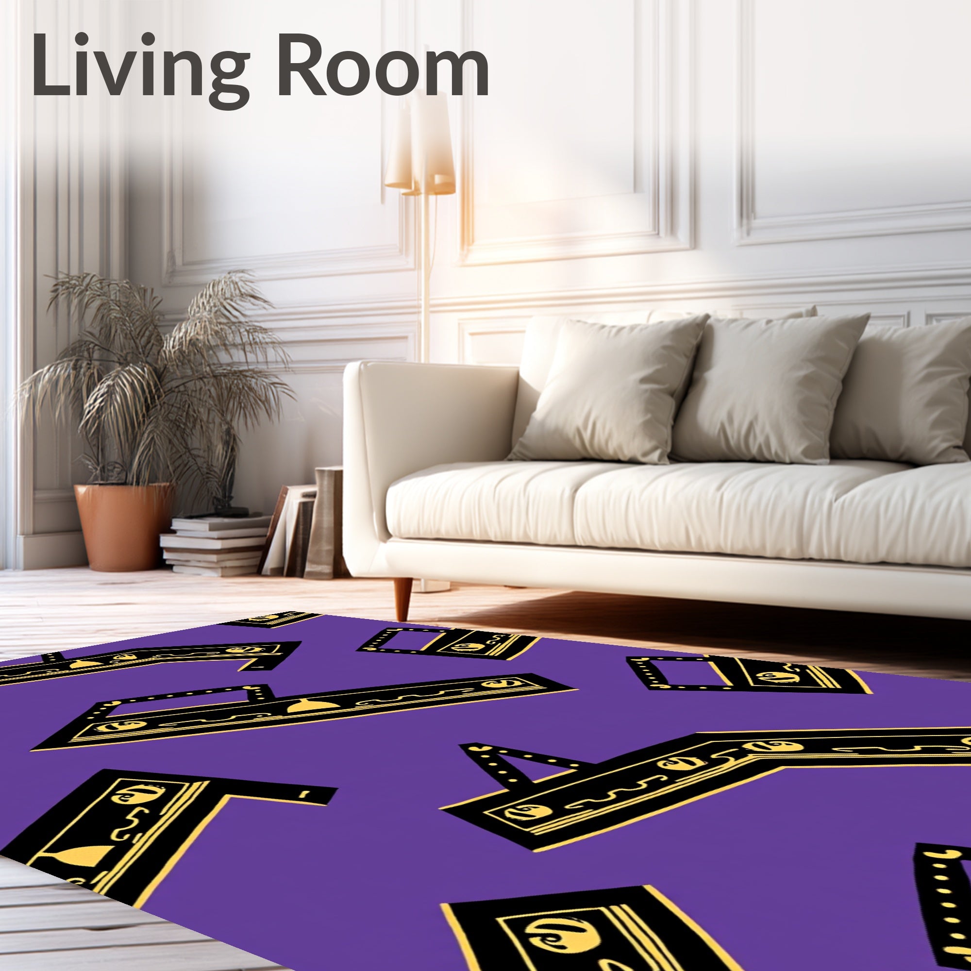 Black Yellow Geometric Shapes Rug