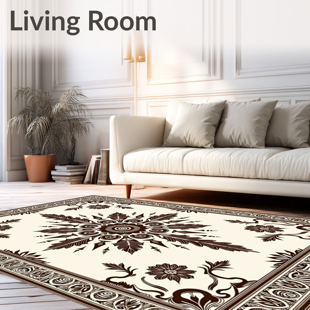 Brown Floral Medallion Border Rug