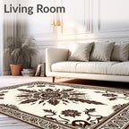 Brown Floral Medallion Border Rug