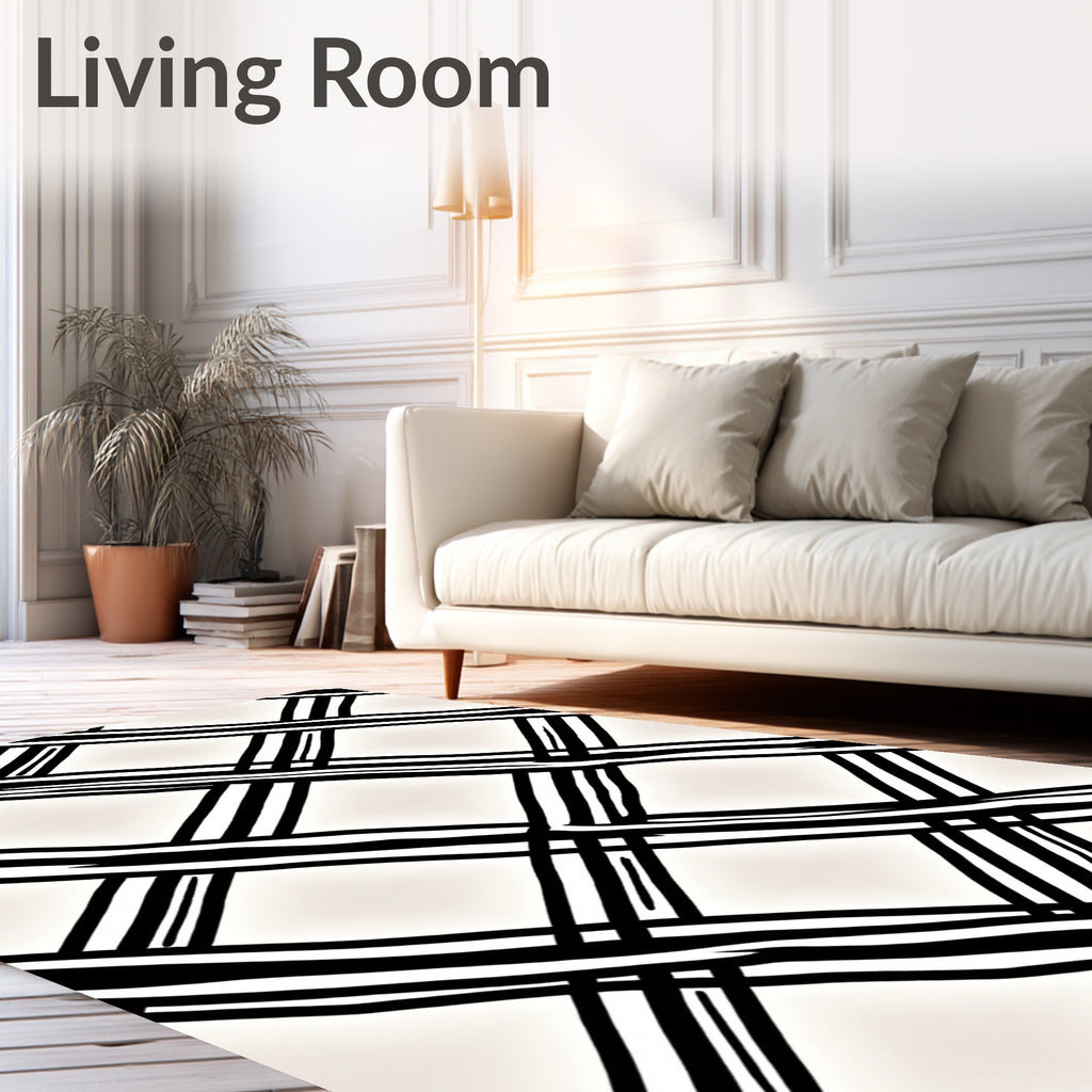 Bold Black Lattice Cream Rug