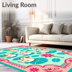 Quirky Ducklings Teal Lotus Pond Rug
