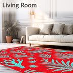Crimson Aqua Tropical Foliage Rug