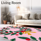 Pink Holly Berry Bow Wreath Rug