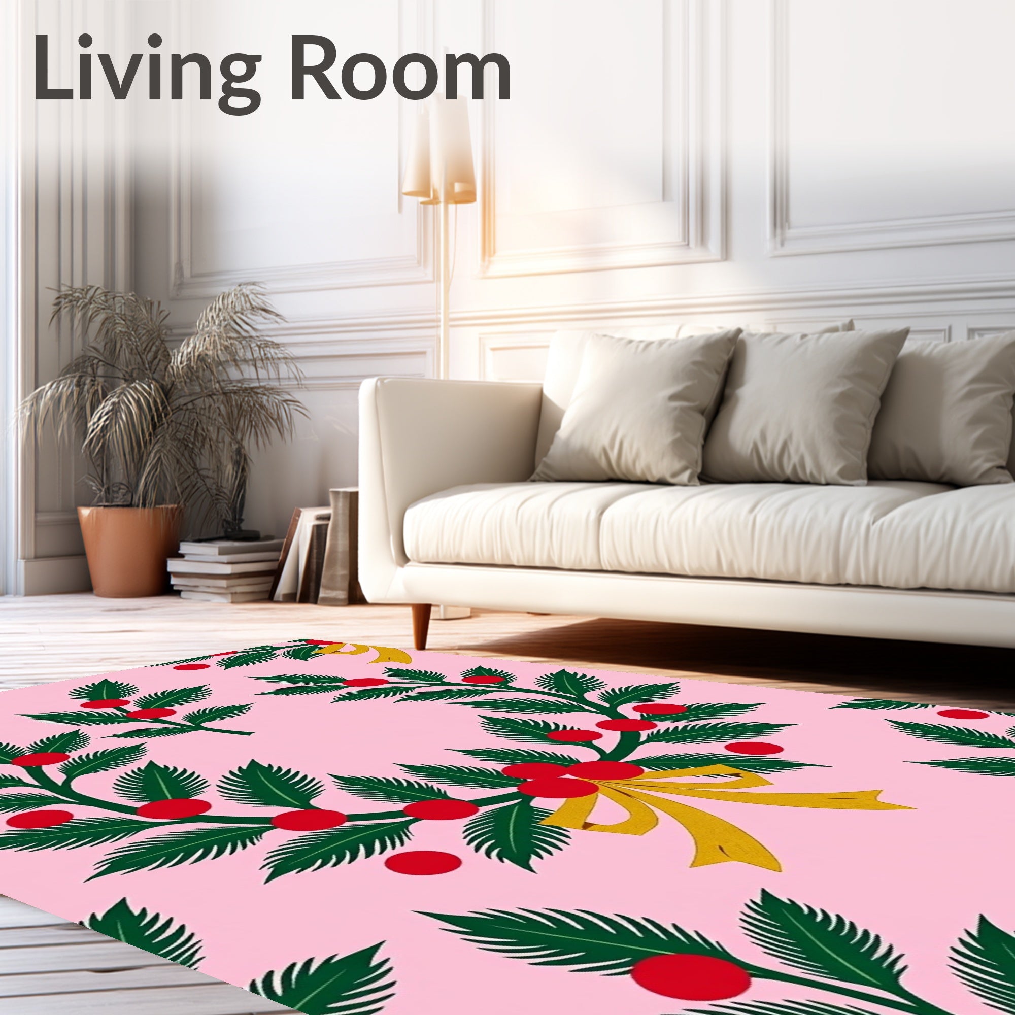 Pink Holly Berry Bow Wreath Rug