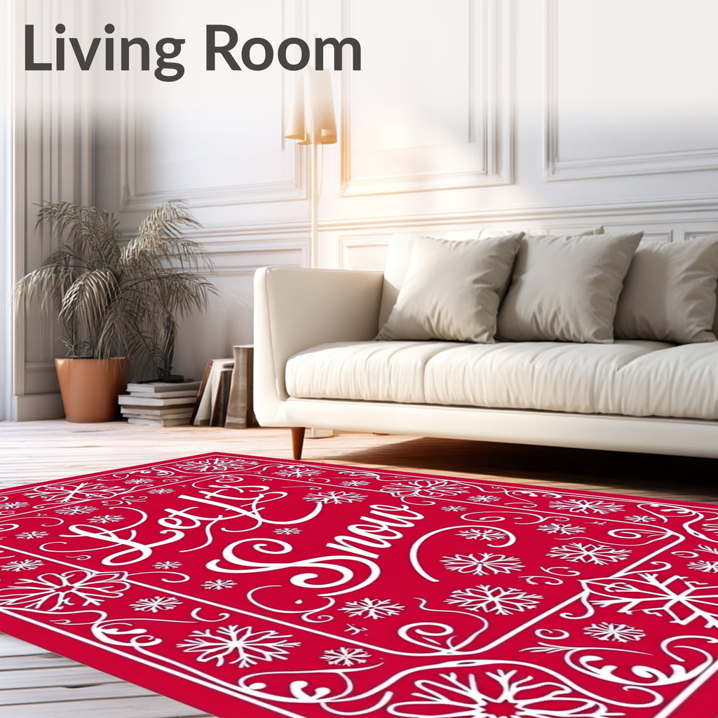 White Snowflakes Border Holiday Rug