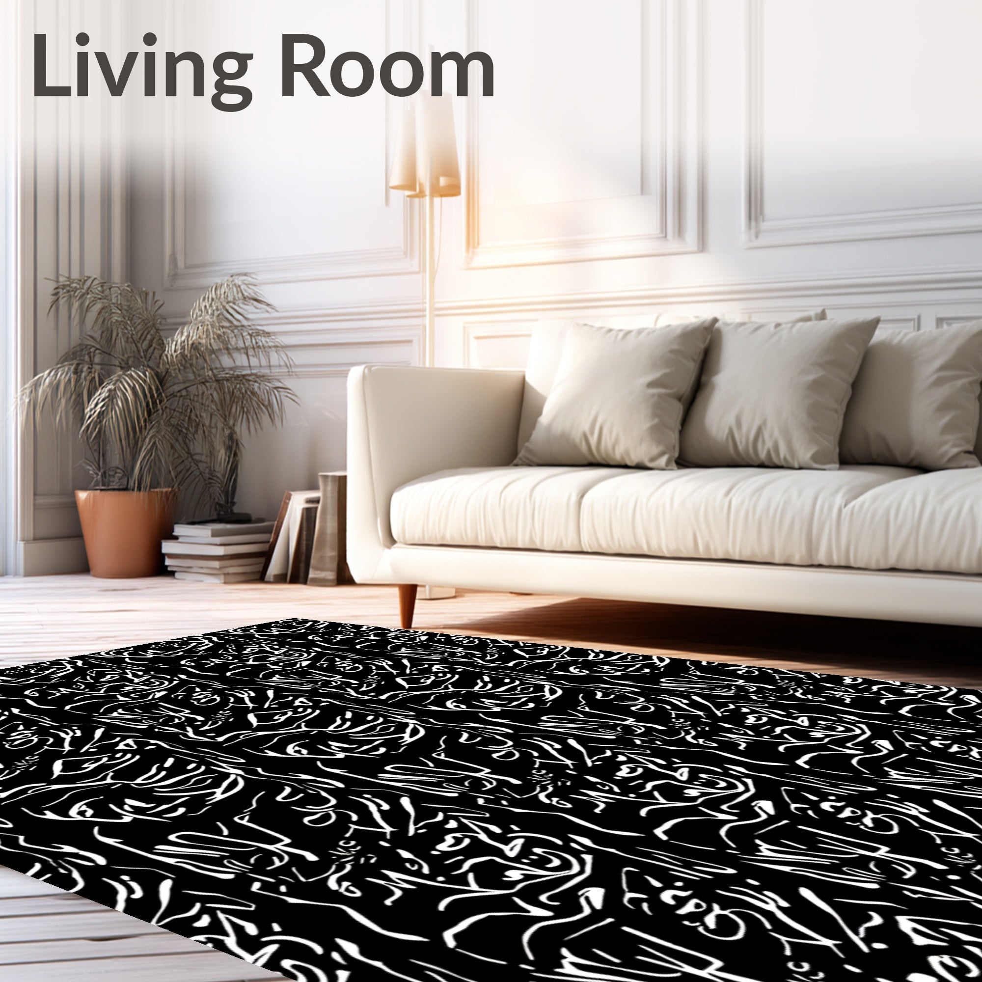 Black White Organic Swirls Rug