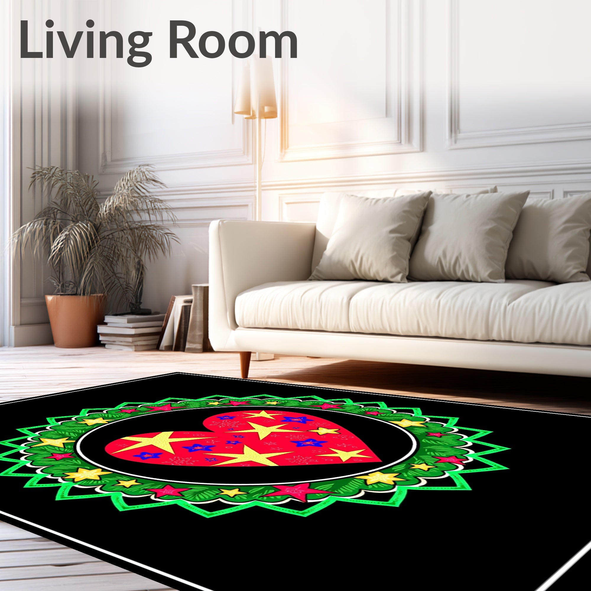 Red Heart With Yellow Star Garland Rug