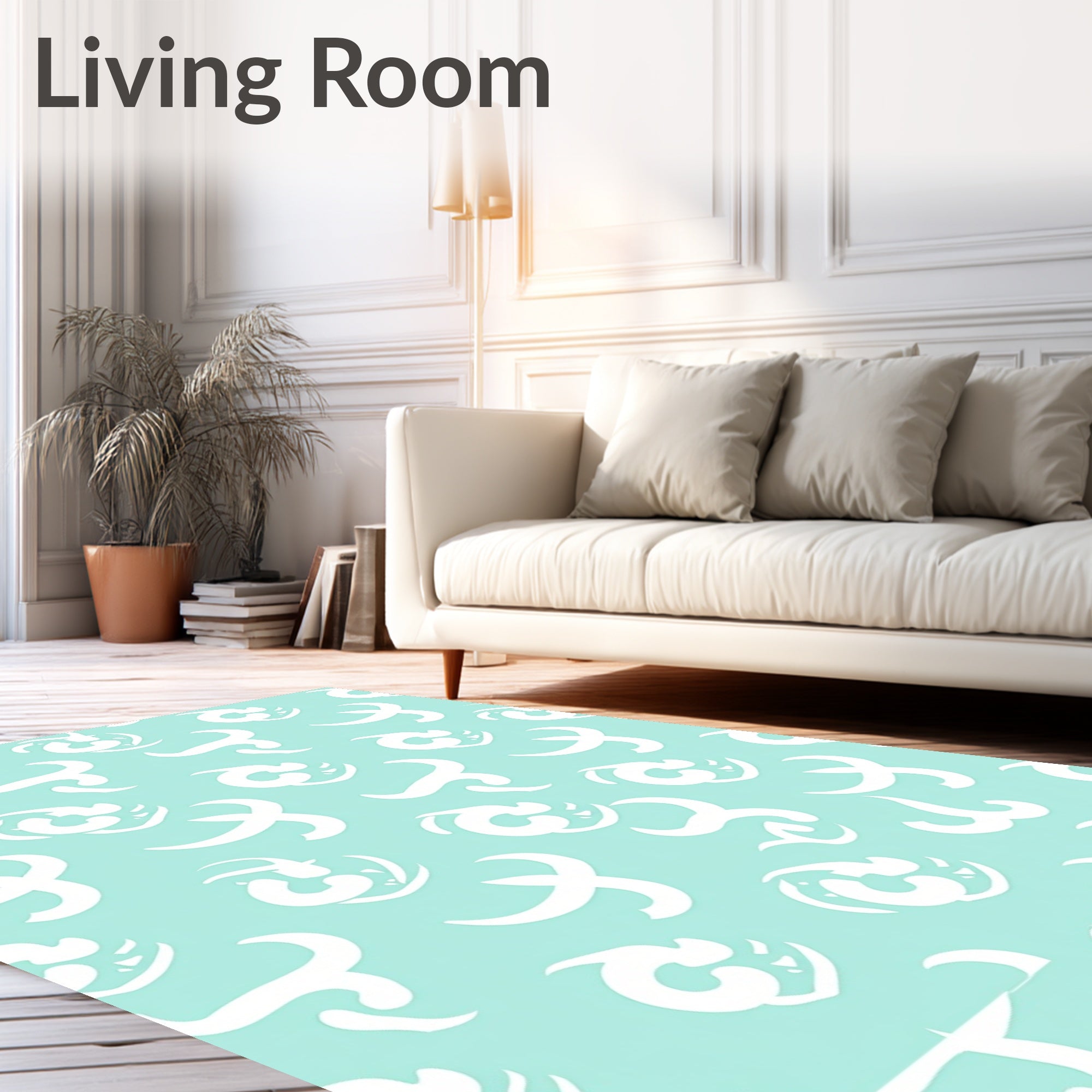 Aqua White Abstract Swirls Rug