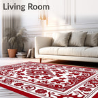 Crimson White Floral Border Medallion Rug