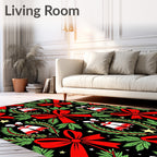 Festive Red Bows Green Wreath Bells Rug