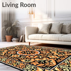 Orange Black Floral Medallion Rug