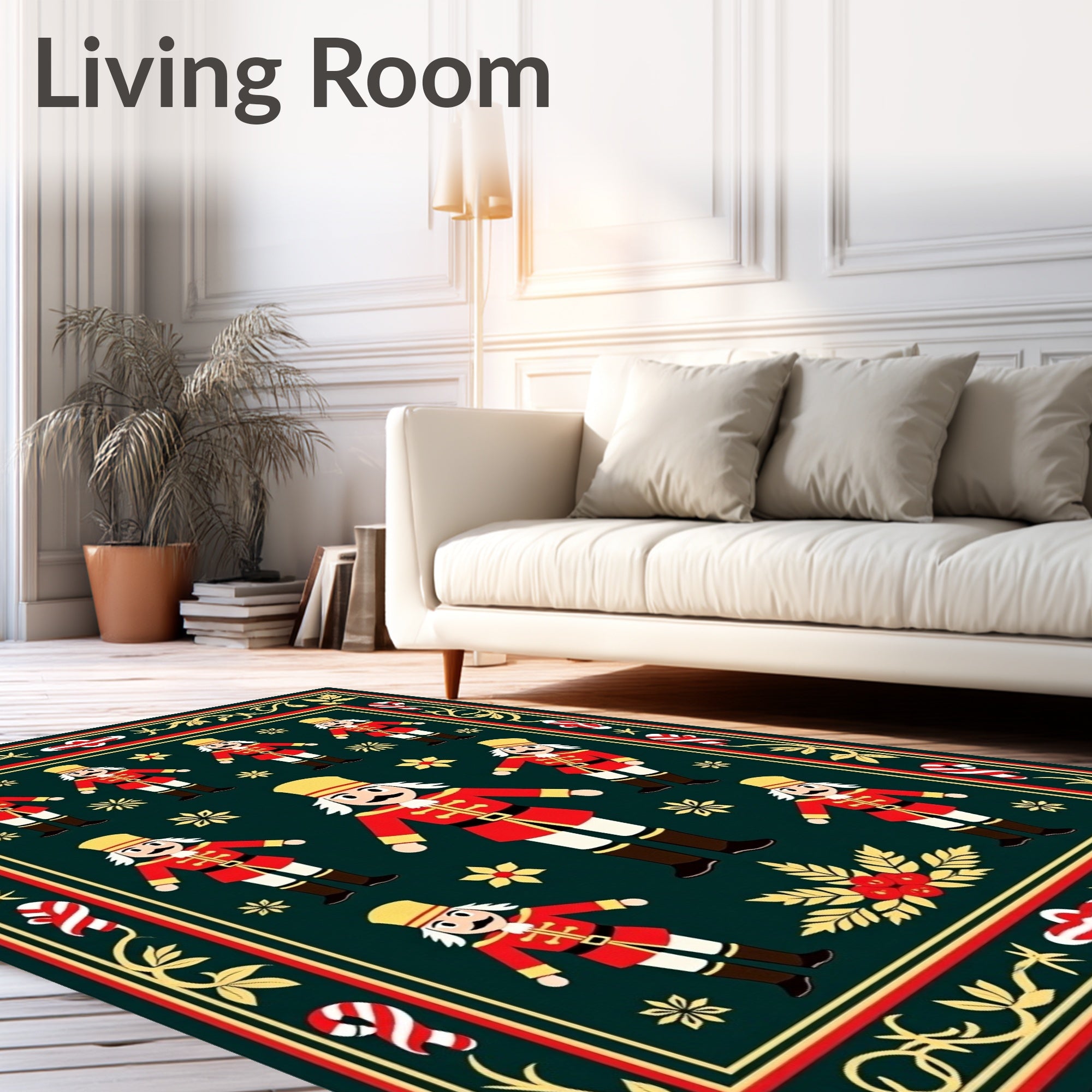 Festive Nutcracker Soldier Emerald Border Rug