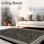 Cream and Black Maze Contemporary Border Rug