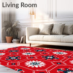 Red White Floral Medallion Geometric Rug