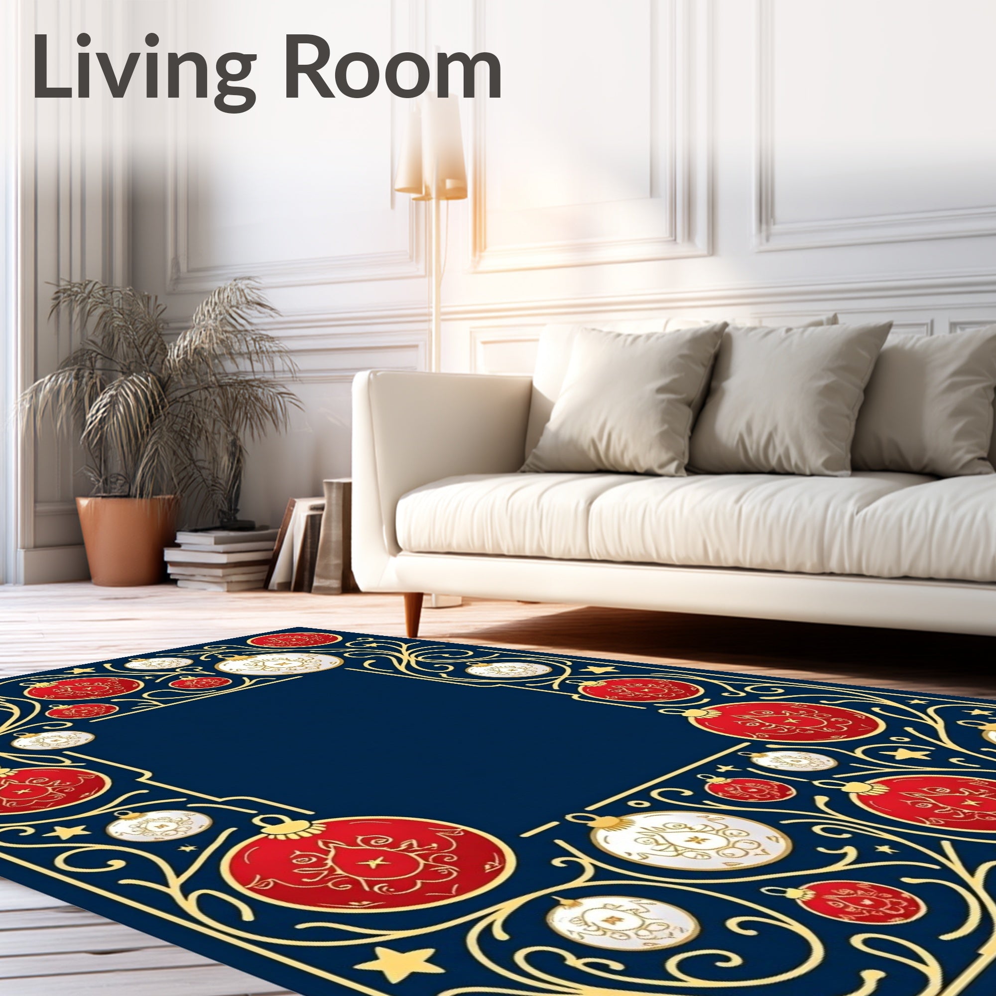 Crimson Gold Ornate Holiday Bauble Rug