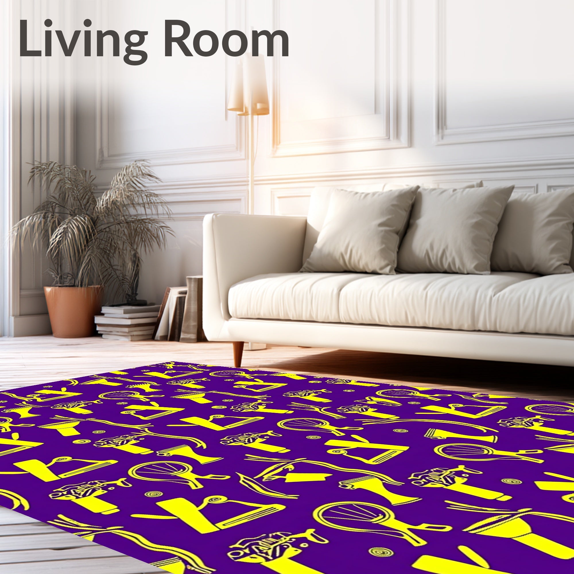 Bright Yellow Geometric And Organic Forms Rug