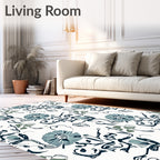 Textured Teal and Navy Floral Swirl Rug