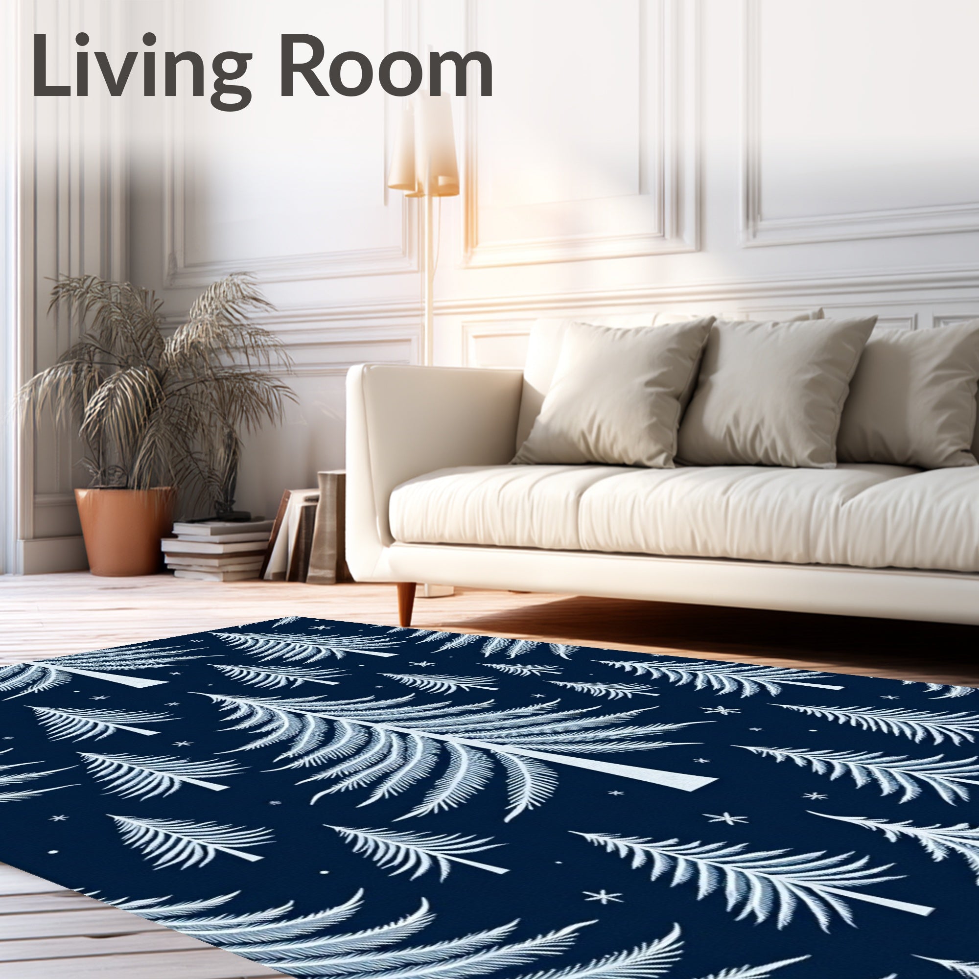 White Pine Trees on Navy Background Rug