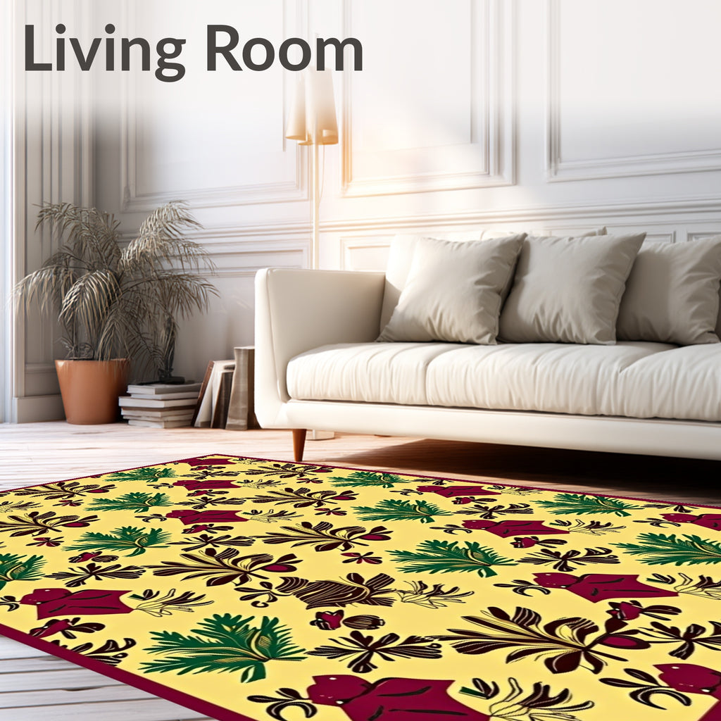Yellow Floral Leaf Medallion Rug