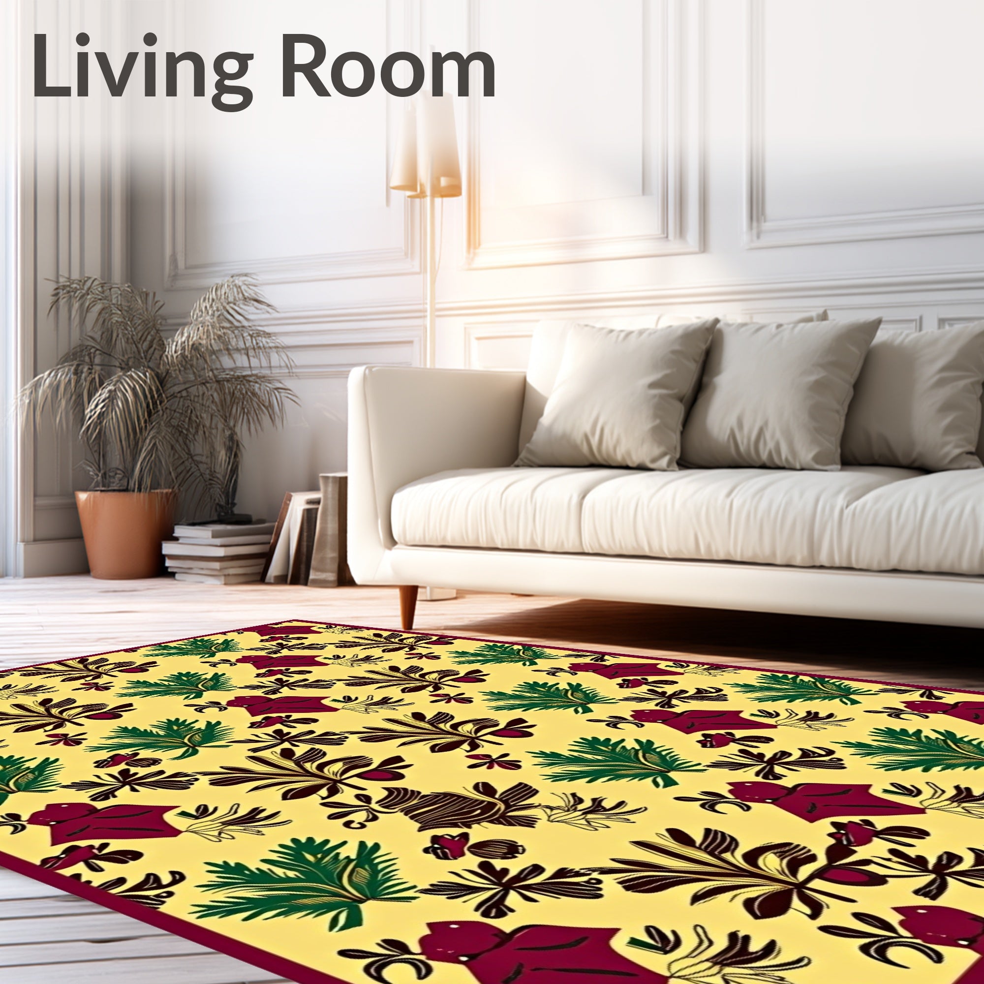 Yellow Floral Leaf Medallion Rug