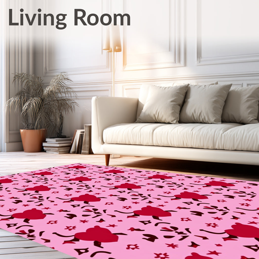 Pink Red Heart Scatter Rug