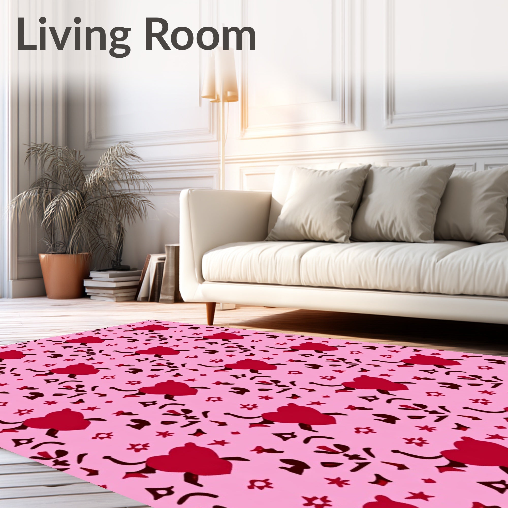 Pink Red Heart Scatter Rug