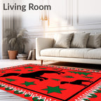 Red Black Dog Christmas Trees Stars Rug