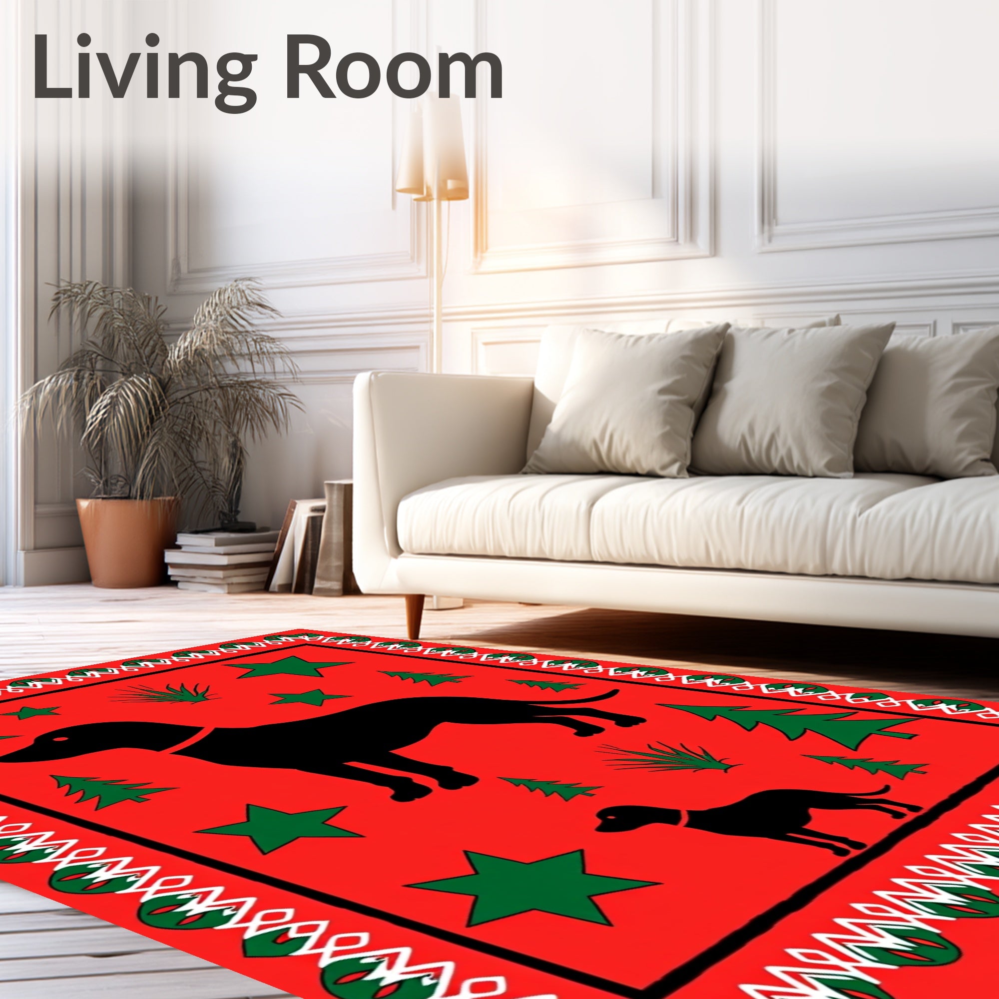 Red Black Dog Christmas Trees Stars Rug