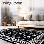 Winter Snowflake Black Blue Geometric Rug