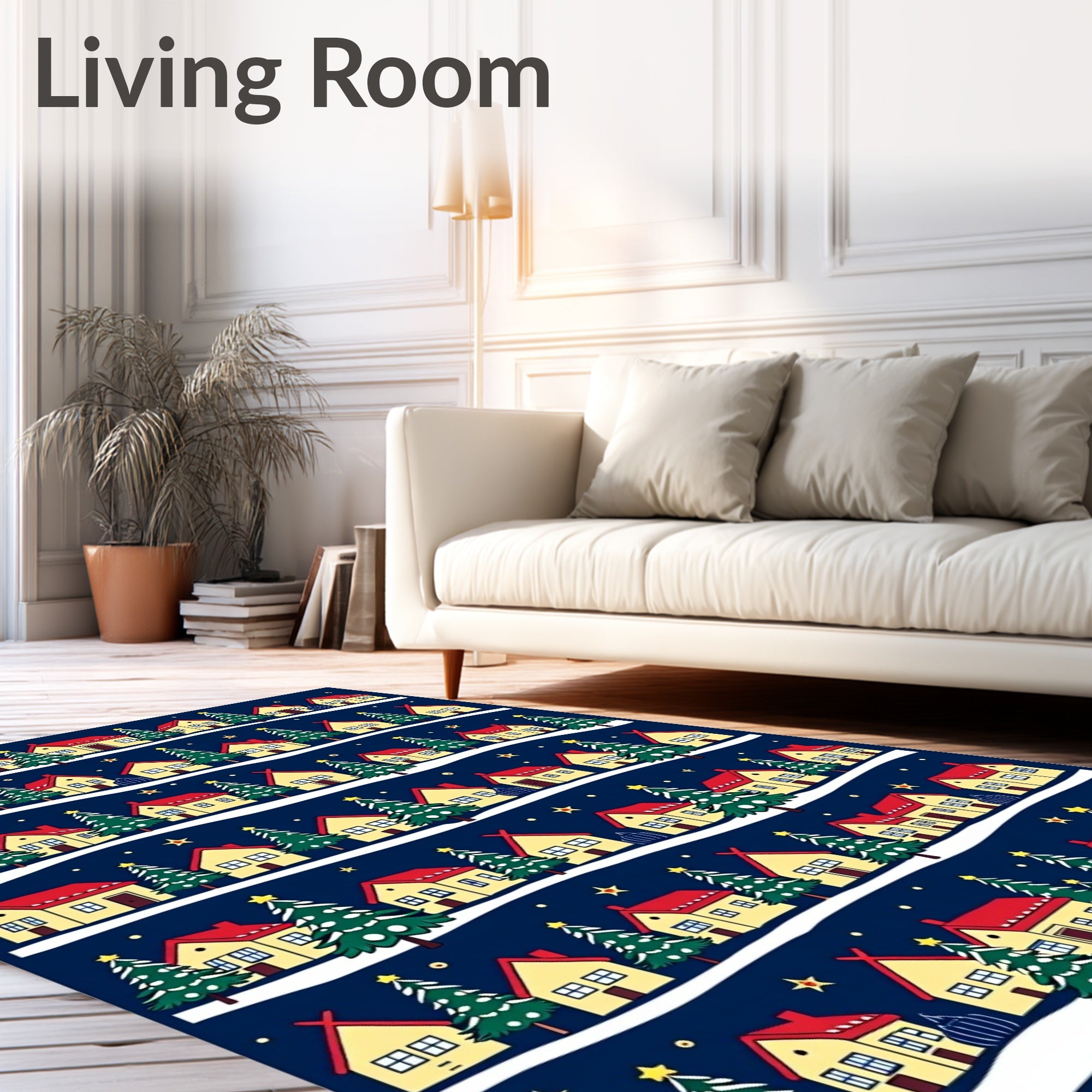 Festive Village Christmas Tree Snow Rug