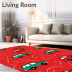 Red Teal Cars Whimsical Motion Rug