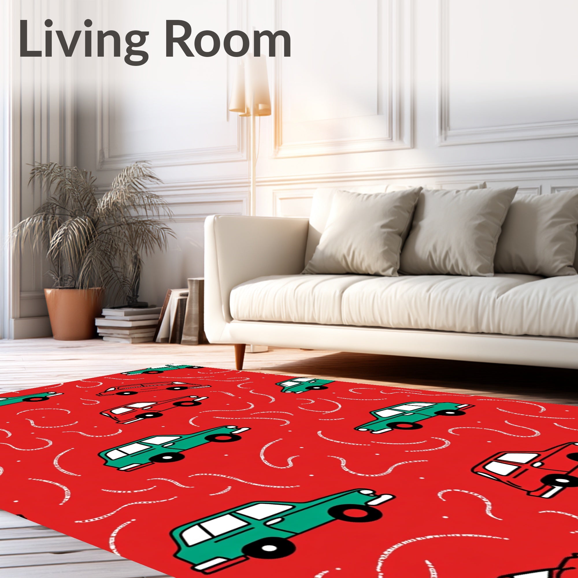 Red Teal Cars Whimsical Motion Rug