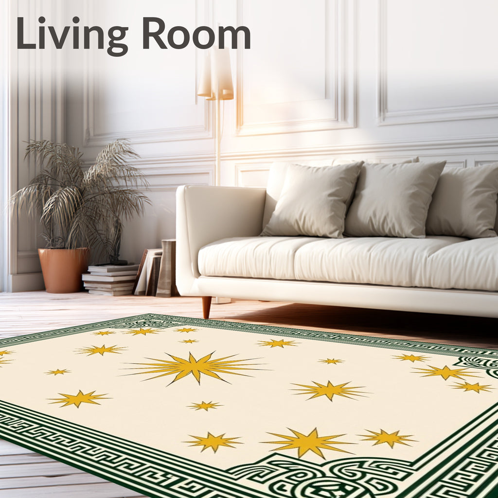 Cream Yellow Starburst Bordered Rug