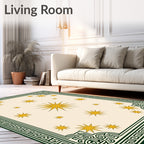 Cream Yellow Starburst Bordered Rug